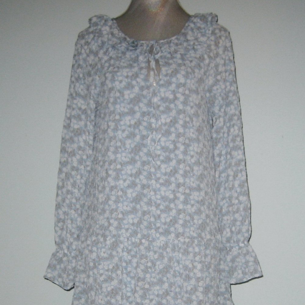NWT By The RIVER Long Sleeve FLORAL Chiffon MIDI Dress M Women Blue Multi MP$155